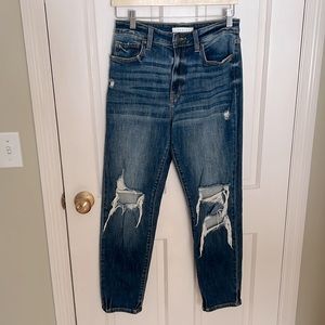 Eunina Tobi Super High Rise Mom Jean dark denim destroyed straight leg